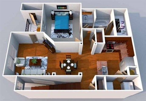 Floor plan for 1 bed, 1 bath, 840 sqft